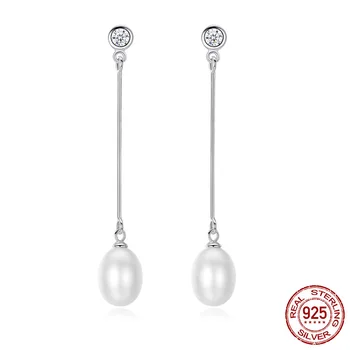 

925 Sterling Silver Long Earrings For Women Natural Pearl Gold Color Drop Earring Danging Bride New Trending Jewelry