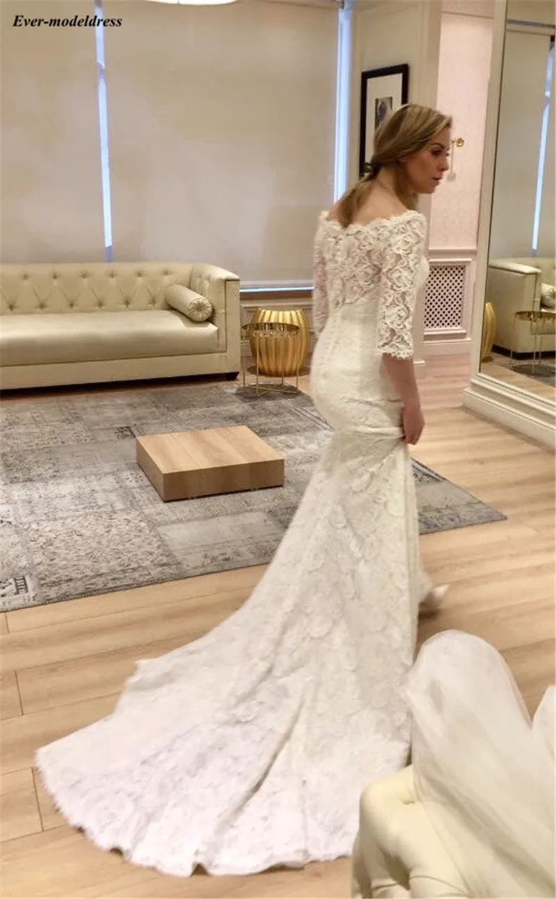 Vestido De Noiva кружевные свадебные платья Русалка с открытыми плечами 3/4 с длинным рукавом свадебные платья невесты платье