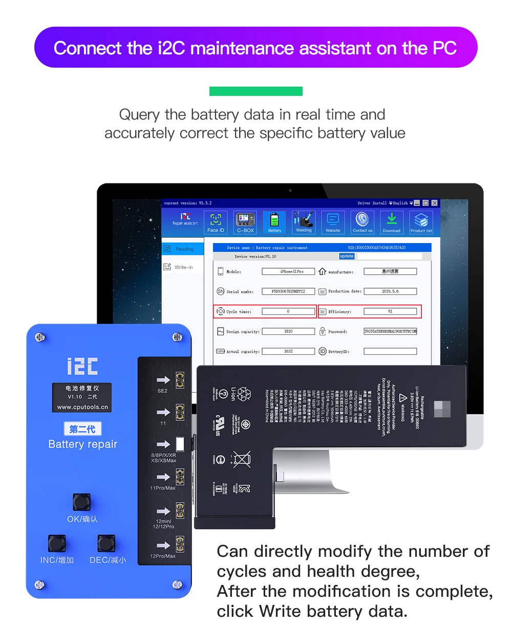 combination wrench set i2C BR-13 Battery Repair Programmer for iPhone 8-13 Pro Max Repair Data Error Health Warnning Cycle Times Modify power drill set