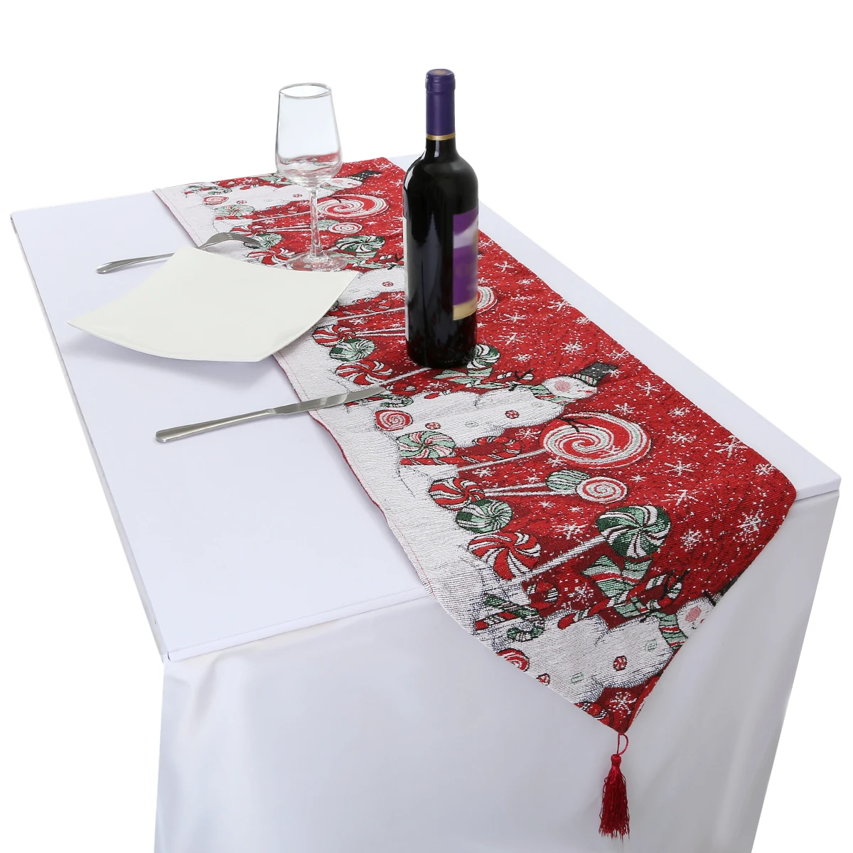 TUMBEELLUWA Christmas Table Runner Placemat Yarn Dyed Tablecloth Anti-wrinkle Durable Table Cover New Year Christmas Decoration