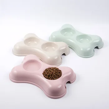 

Pet Bowl Pure Plastic Cartoon Bone Shape Diet Drinking Bowl Non-slip Food Bowl Household Dual-use Pet Food Utensils Supplies