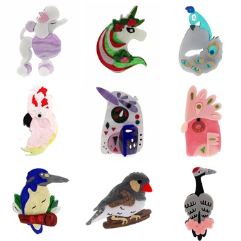 

ZiccoWong Fashion Cute Animal Goat Unicorn Bird Brooch Pins for Women Girl Acrylic Cartoon New Design Badge Lapel Jewelry Gift