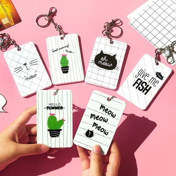 

High Quality Cute Cartoon Cactus Cat ID Card Cover Holder Travel Bank Bus Credit Card Holder Keyring Keychain