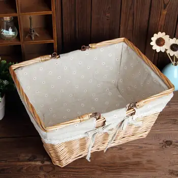 

Woven double handle basket Rural Style Portable Storage Basket Fruit Flower Basket Gift Packing Basket for Home Picnic #BW