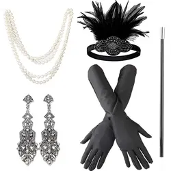 Женский держатель для сигарет на Хэллоуин, повязки на голову с перьями, вечерние аксессуары, ожерелье, перчатки, набор сережек, реквизит для