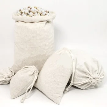 

1Pc Cotton Fabric Drawstring Storage Bag Food Underwear Socks Jewelry Organizer Kitchen Environmental Flour Rice Holder