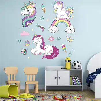 

Cartoon Print Wall Sticker Unicorn Crown Pattern Wall Stickers For Kids Children's Room Decoration Home Bedroom Wall Decor