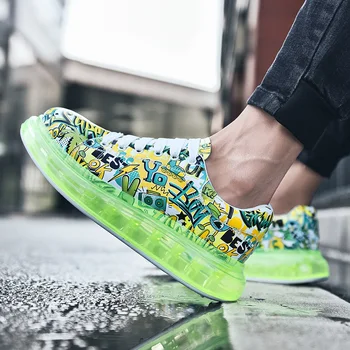 

2020 new men's fashion trend casual sports shoes air cushion graffiti leather sneakers