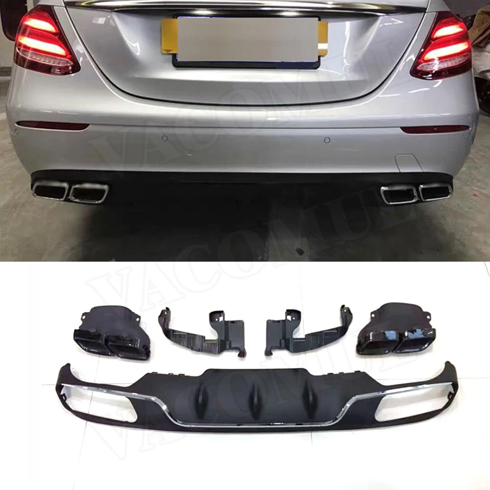 E Class PP Rear Bumper Lip Diffuser with Exhaust Tips Exhaust Tips for Mercedes Benz W213 E200 E300 2017-2019 Standard 4 Outlet E Class PP Rear Bumper Lip Diffuser with Exhaust Tips Exhaust Tips for Mercedes Benz W213 E200 E300 2017-2019 Standard 4 Outlet