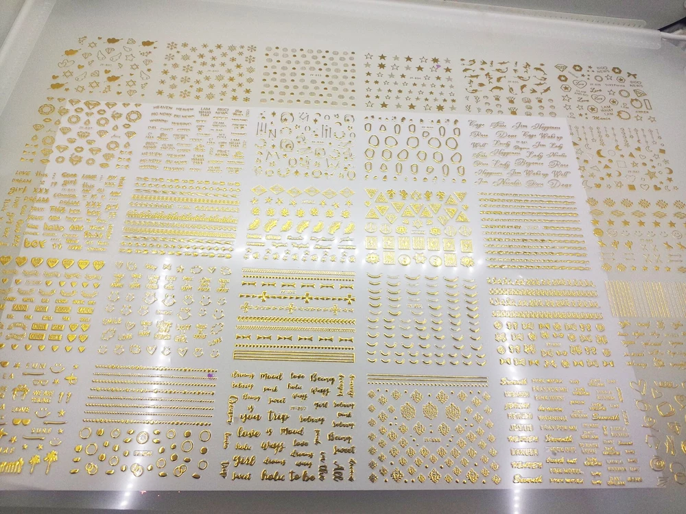 30 листов 30 стилей металлические Золотые 3D наклейки для ногтей Луна Звезда геометрические перья самоклеящиеся наклейки для ногтей, NL52/53