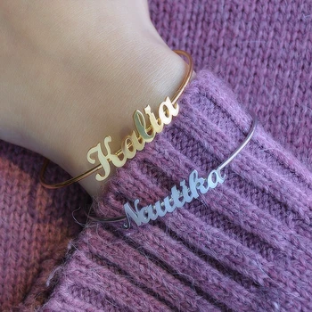 

Custom Name Bracelet Personalized Bangles For Women Men Pulseira Mujer Moda 2019 Gold Stainless Steel Nameplate Bracelets
