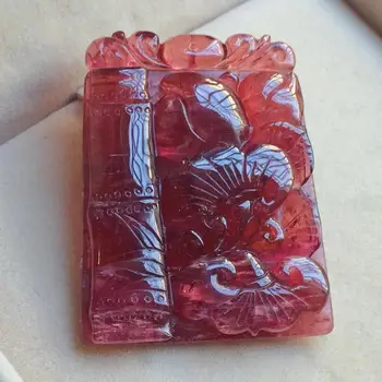 

Certificate Natural Red Tourmaline Quartz Pendant Fish Carved 44x33x7mm Crystal Wealthy Stone Women Men AAAAAA