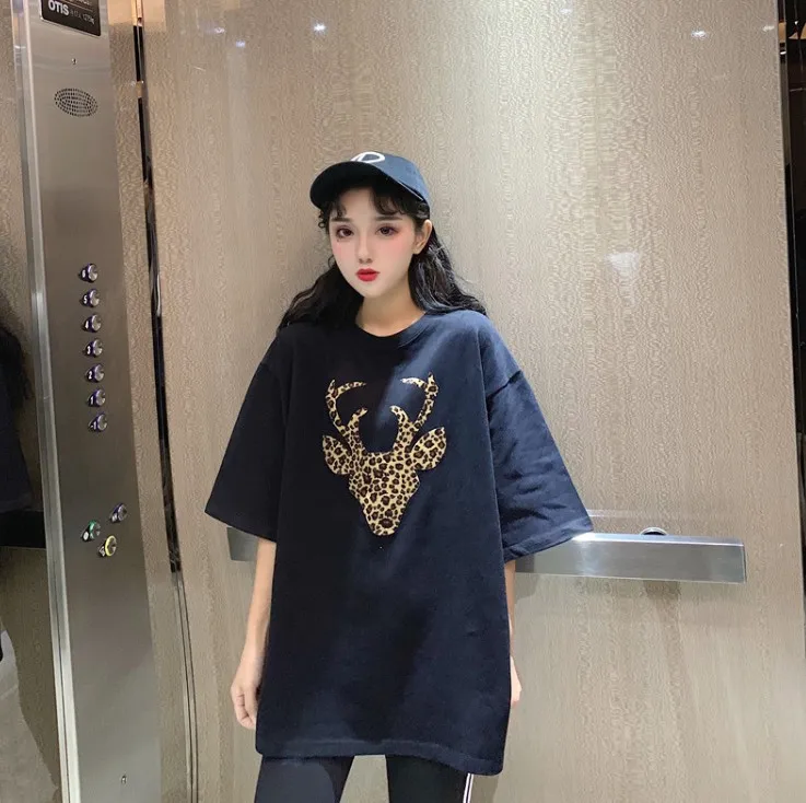 

Short Sleeve Nightgown Women's Summer Nightgown Black Leopard-print Deer Head M-XXL (10 Yuan) New Style 3 PCs Color