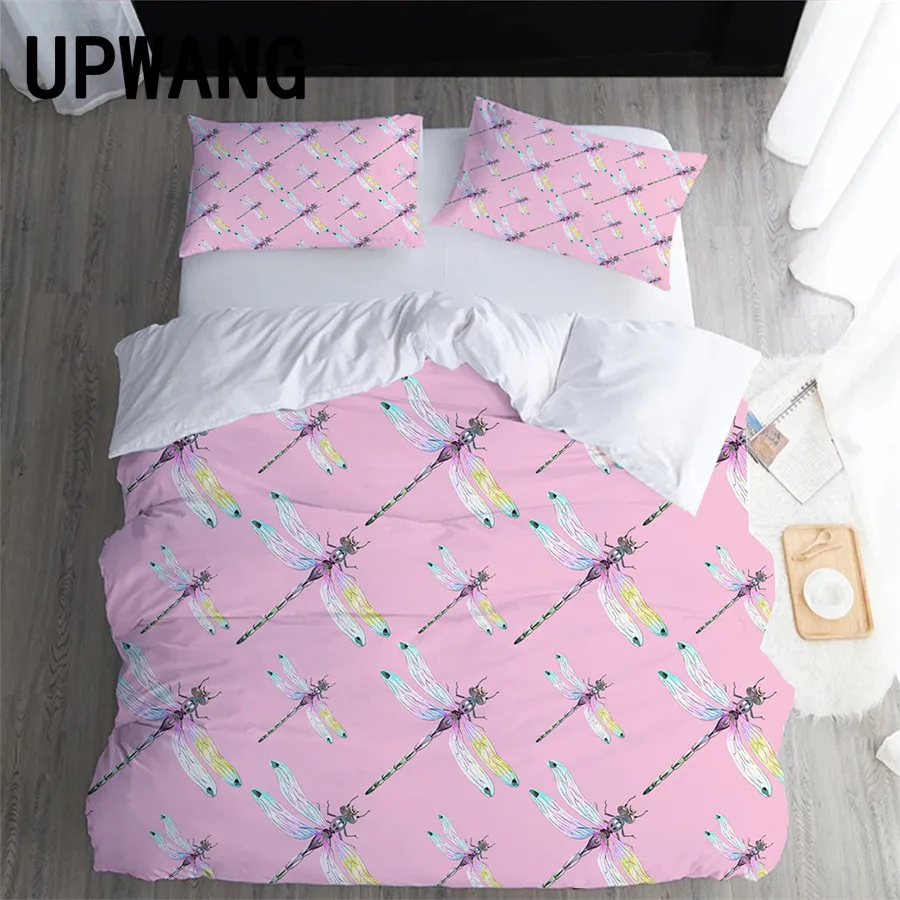 UPWANG 3D Bedding Set Dragonfly Insect Printed Duvet/Quilt Cover Bedcloth with Pillowcase Bed Home Textiles |