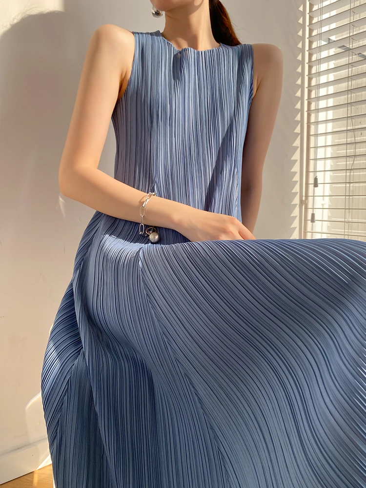 Miyake Pleated Sleeveless Dress Female Summer Korean Style