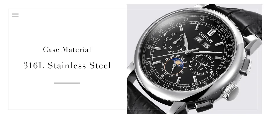 Deber 42 мм часы мужские Топ люксовый бренд Moon phase белый циферблат серебряный чехол из нержавеющей стали Чайка автоматические часы