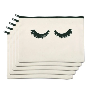 

5PCS Makeup Bag Canvas Pencil Case Cosmetic Bag Travel Make Up Pouch Toiletry Case with Zippered Pocket (Eyelash)