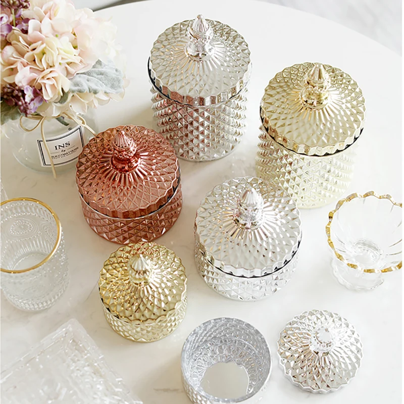 

Nordic Gold Silver Glass Storage Jars with Cover Spices Candy Jar Jewelry Storage Box Coffee Can Bottle Tank Kitchen Organizer
