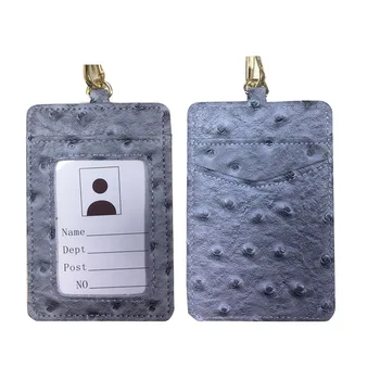

New Gray Ostrich Lady Neck Wallet Men Women Elegant Work Card Holder Python Pattern Party Wallet Key Bag With Lanyard