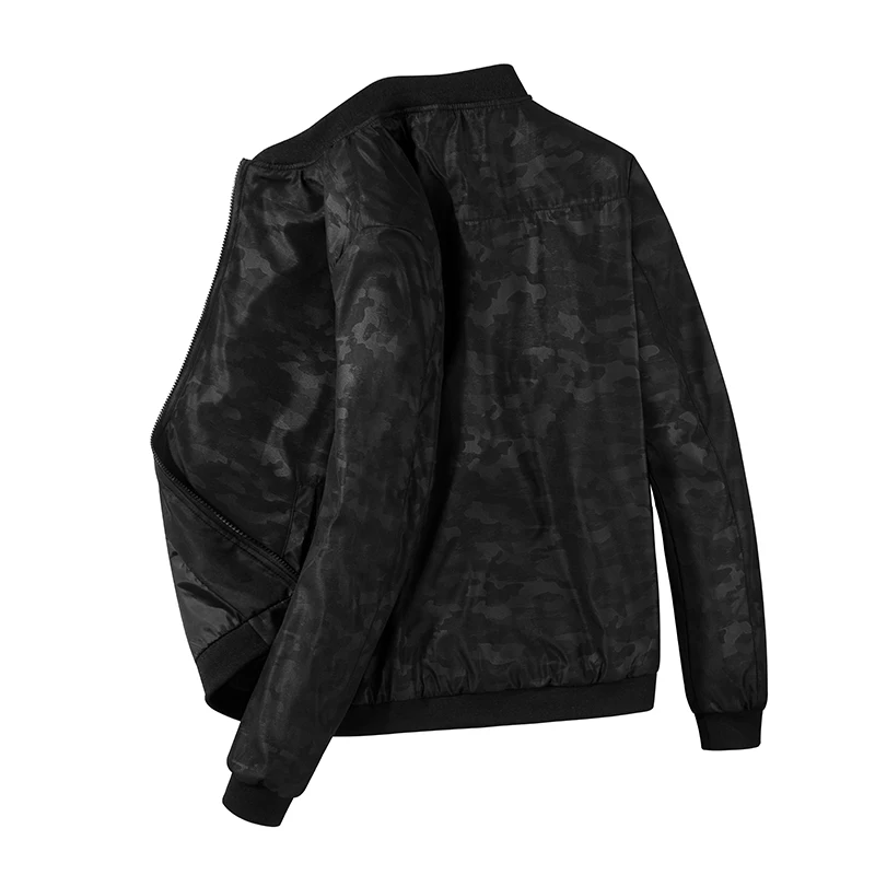

2019 spring jacket men's baseball collar middle-aged striped grey black pilot fat plus size thin jacket