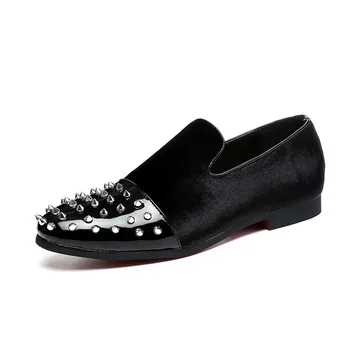 

Punk Style 2020 New Black Rivet Men Handmade Loafers Fashion Party Banquet Men Leather Casual Shoes Slippers Males Flats Slip On