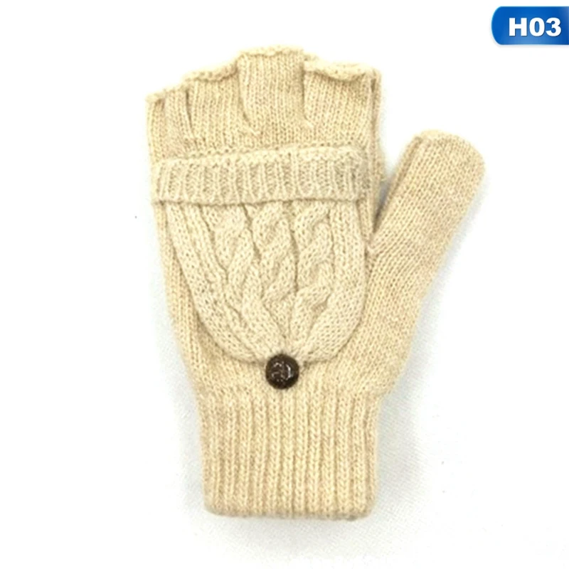 WOMENS KNITTED SOFT WARM WINTER WOOL BLEND FINGERLESS GLOVES MITTENS - Color: GLV0458H03