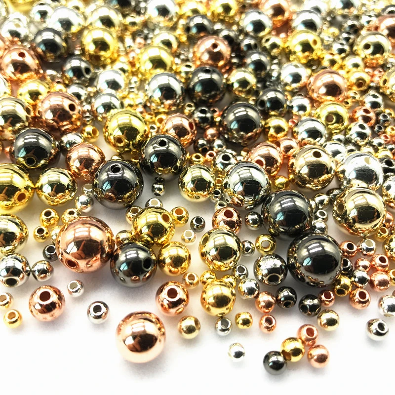3/4/6/8/10/12mm Beads Gold Silver Plated Round Ball Spacer Seed CCB Jewelry Diy