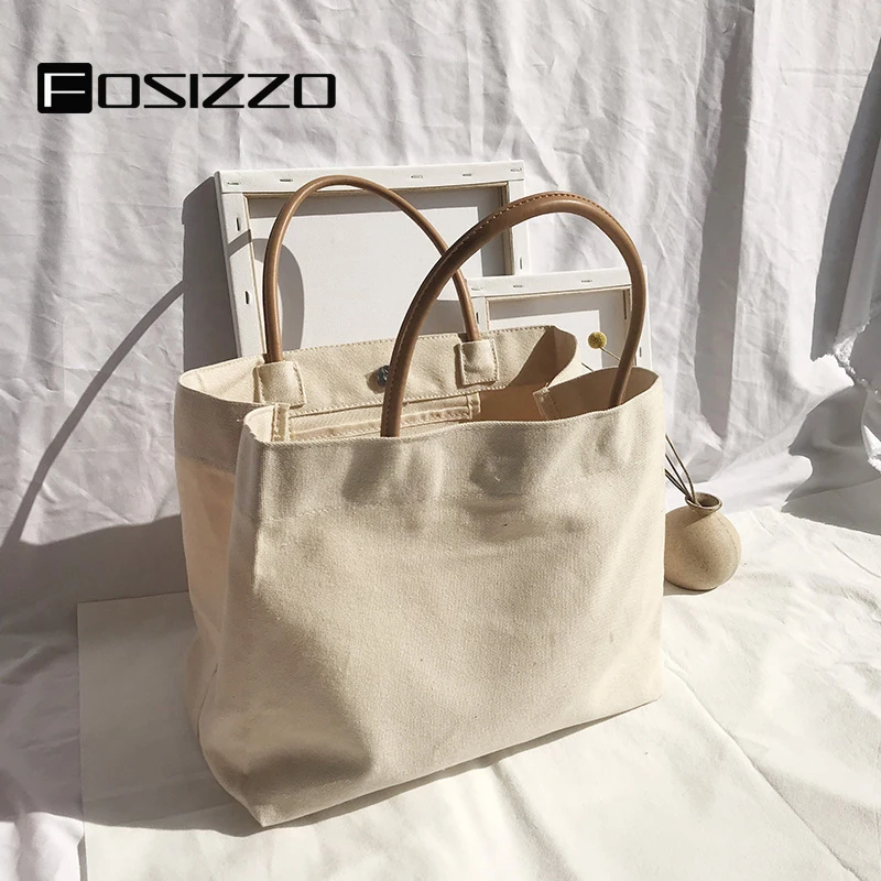 

FOSIZZO Shoulder Bag Ladies Canvas Large Capacity Tote Bag Summer Women Bag White Handbag FS5015