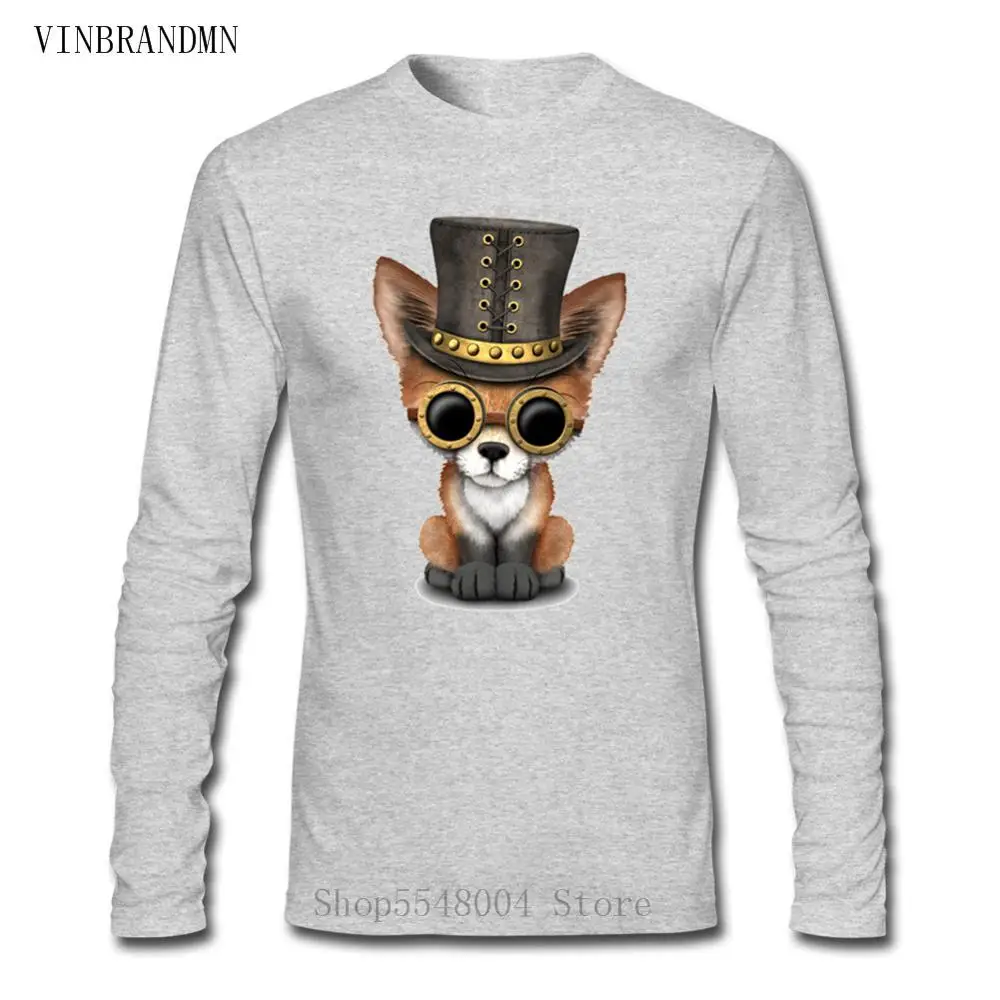Summer Steampunk Baby Red Fox Cub Funny T Shirts 2020 Men Women Kawaii Long Sleeve Animal T-Shirts 3D Cotton Shiva The God Tops | Мужская