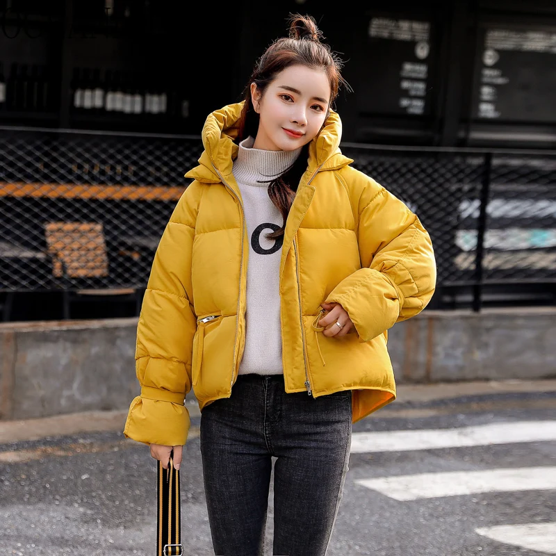 

OCEANLOVE Chic Short Solid Winter Jacket Women Zipper Hooded Korean Sweet Parkas 2019 Preppy Style Warm Coat Female 12999