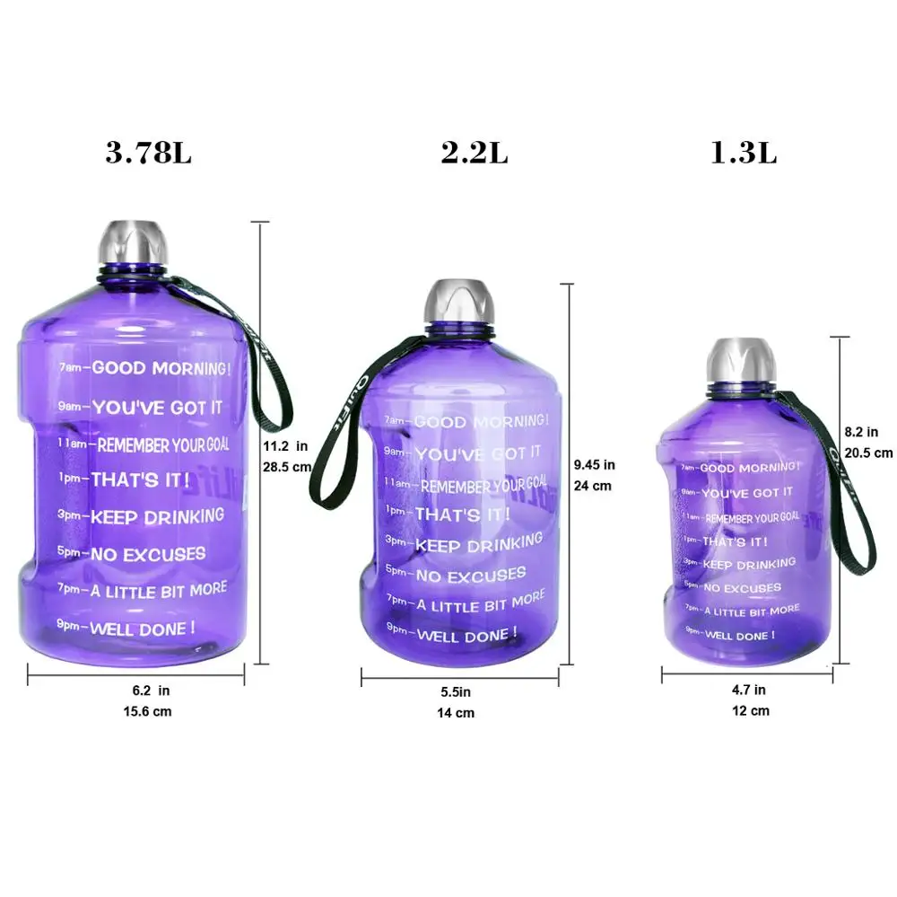 No Bottle Pink/Blue Gradient, 1 gallon BuildLife Gallon Water Bottle Sleeve with Time Marker & Adjustable Shoulder Strap for Measuring Your H2O Intake 