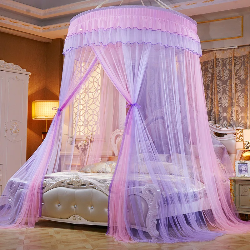 Летние Элегантные навес, противомоскитная сетка для двойной противомоскитная для кровати навес от насекомых защитный навес балдахин queen/кровать для принцессы палатка D20 - Цвет: Pink and Purple