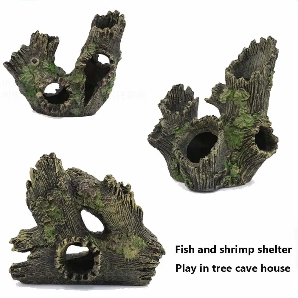 Aquarium Ornament Resin Wood Trunk Fish Tank Decoration for Crystal Red Shrimps Hide Cave House Betta Sleep Play Breed | Дом и сад