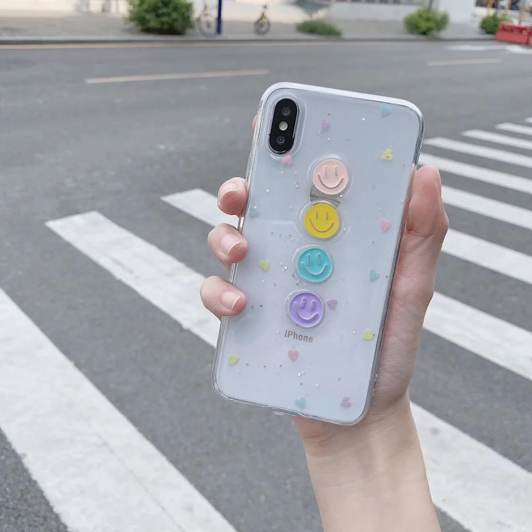 

INS Korea cute super fire simple love glitter smiley phone case for iPhone Xs MAX XR X 6 6s 7 8 plus fashion sweet couple Cover