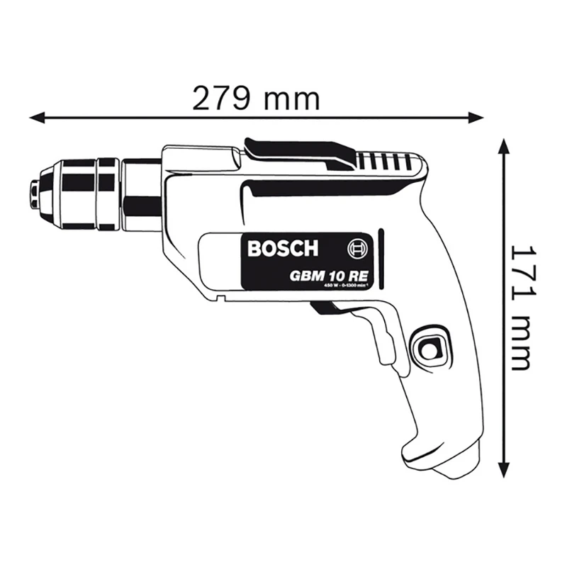 Дрель электрическая Bosch GBM 10 RE (600) (Мощность 500 Вт крутящий момент 9.5 Нм реверс