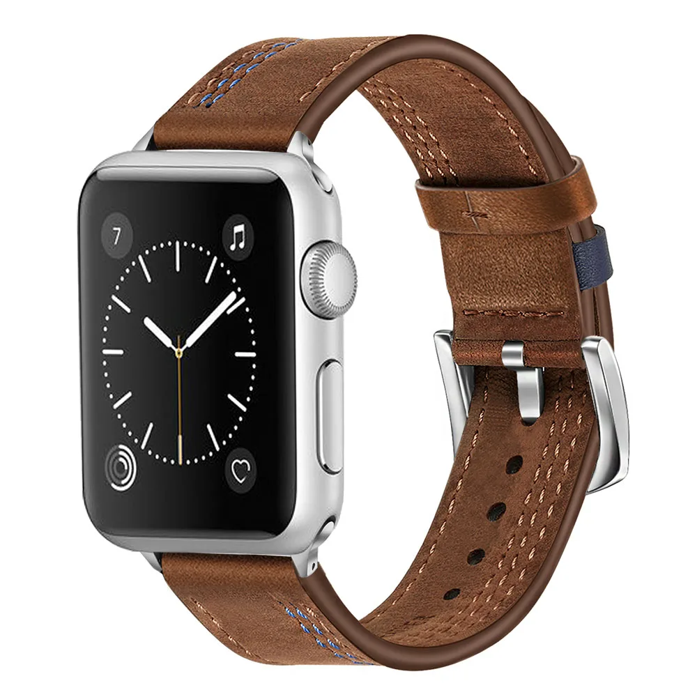 Genuine Calf Leather Watchband for iWatch Apple Watch 5 4 3 2 1 44mm 42mm 40mm 38mm Accessory Band Wrist Strap Bracelet