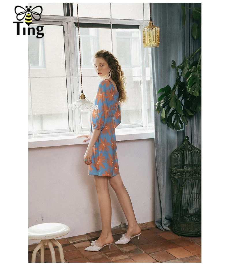 Tingfly, Европейское, шикарное, винтажное, с бантом, цвет черный, повседневное, мини платье, для девушек, летнее, с цветочным принтом, короткое платье, модная уличная одежда, Vestido