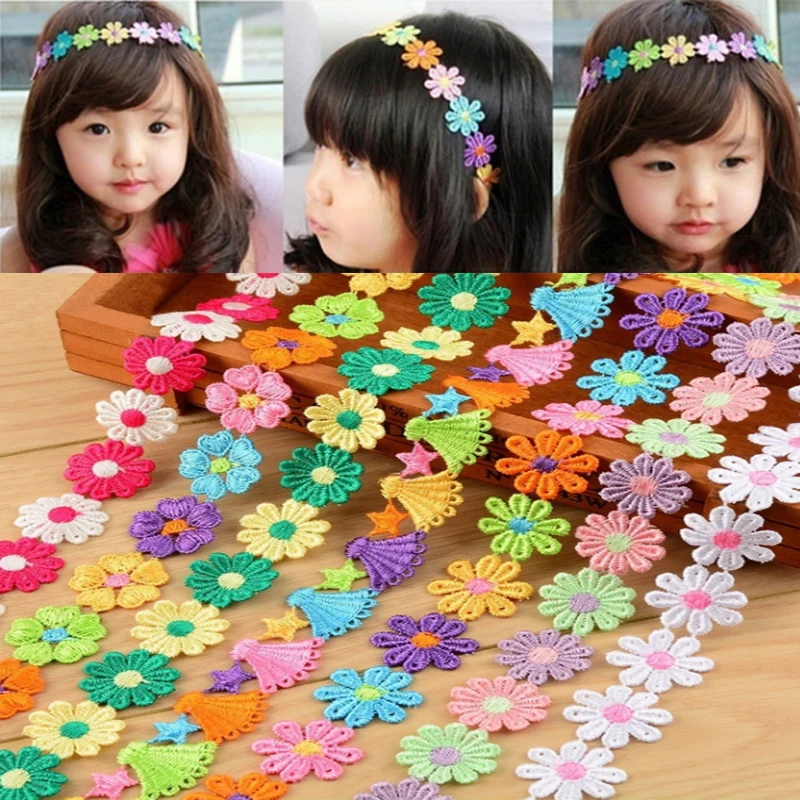 

NEW DIY 3 Yards Colour Embroidered Lace Trim Flower Applique Sewing Clothing Accessories