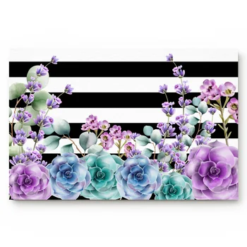 

Succulents Stripes Watercolor Bathroom Kitchen Living Room Carpet Doormat Home Decor Non-slip Floor Mat