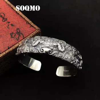 

SOQMO Mannen Bangle 100% 925 sterling zilver Etnische Boeddha Lucky dappere troepen Opening armband luxe Merk indian sieraden