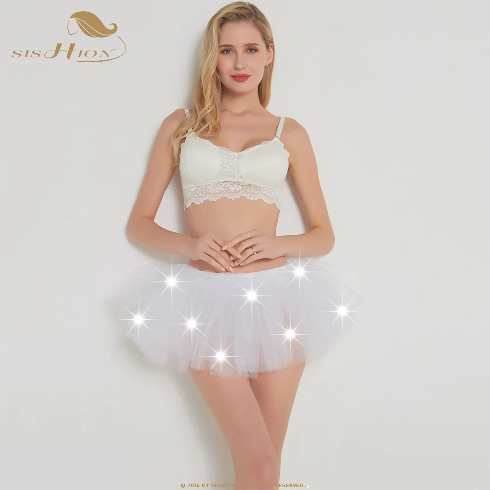 White SISHION, новинка, Женская фатиновая юбка-пачка, QY0343, Сексуальная мини-юбка для взрослых, пряжа, светодиодный светильник, балетная юбка, 5 слоев, юбка для танцев - Цвет: White
