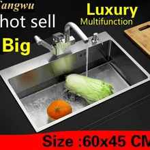 Квартира Роскошная кухонная ручная раковина одинарная мойка высокого качества 304 нержавеющая сталь Горячая 60x45 см