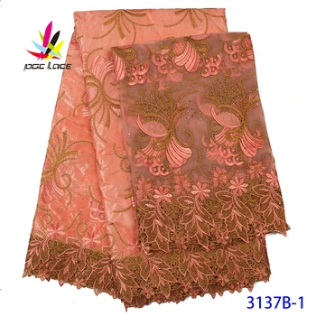 

High-end Lace Fabric 2019 Ankara Wax Lace Fabric African Lace Fabric New Wax Cord Orange Lace For Women Wedding Party Dress