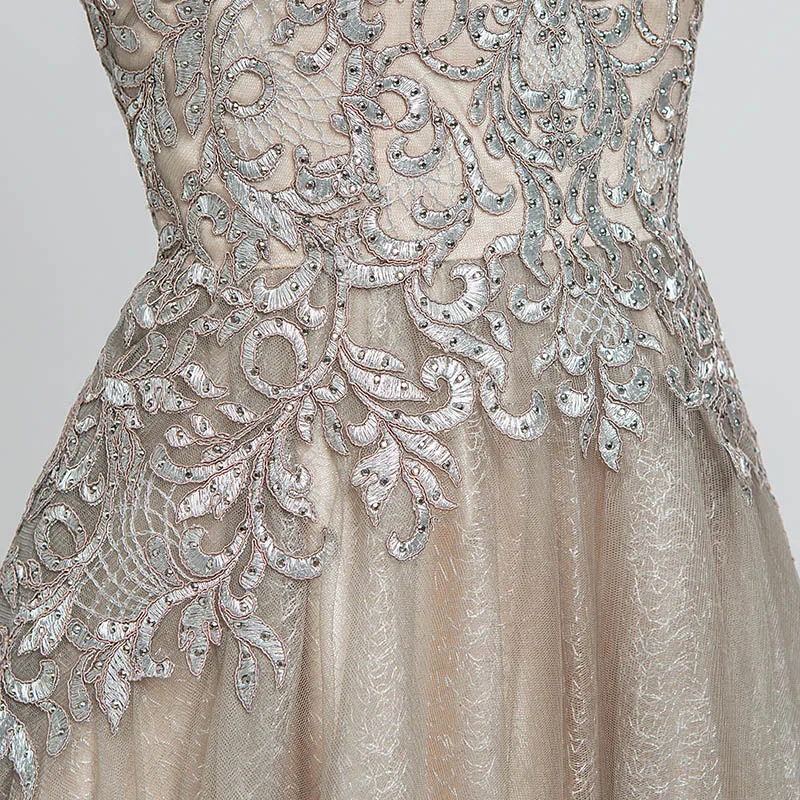 Элегантные вечерние платья Длинные мокко тюль Длина до пола Vestidos De Festa Longo o-образным вырезом ручной работы Вышивка Вечерние платья для выпускного вечера CC560