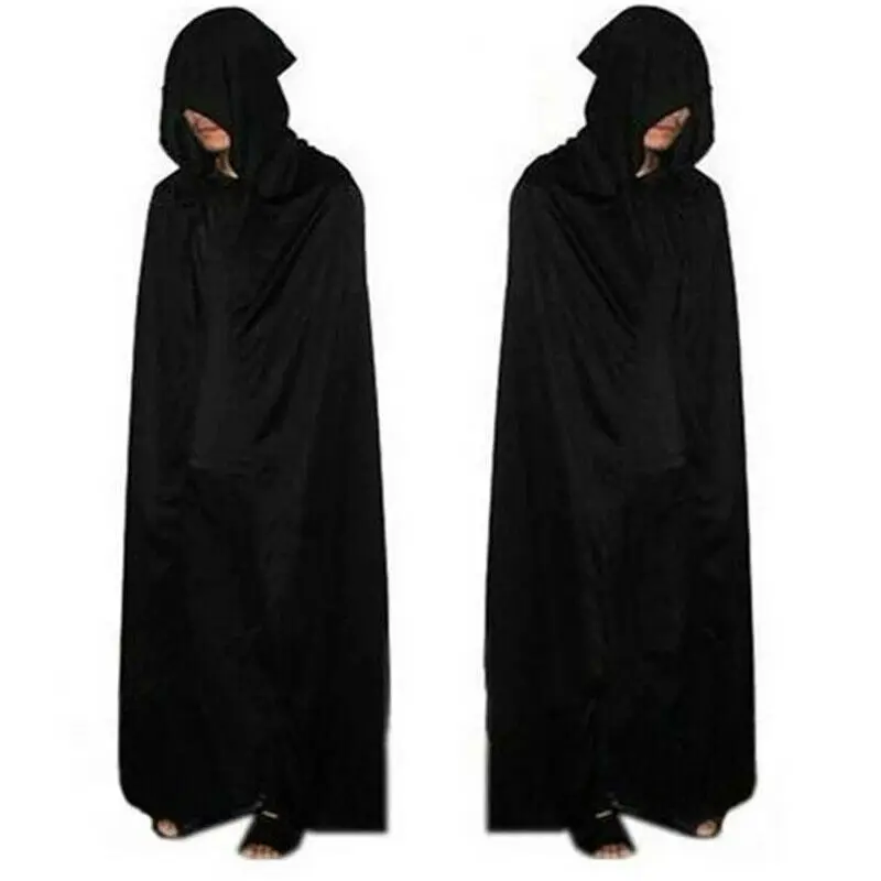 Unisex Hooded Cape Adult Long Cloak Black Halloween Costume Dress Coats BS