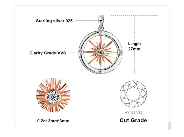 JewelryPalace кубический цирконий CZ солнце ожерелье подвеска с компасом без цепи 925 пробы серебряный кулон модное ювелирное изделие