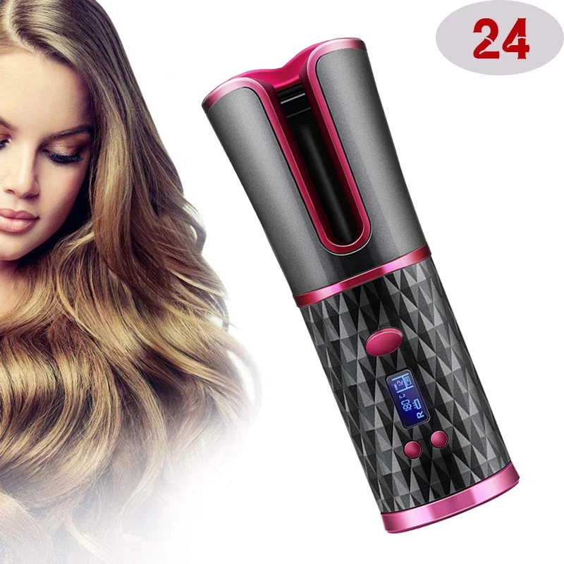 

Portable Wireless Automatic Curling Iron Hair Curler USB Rechargeable for LCD Display Curly Machine with 1 Comb+2pc Clips