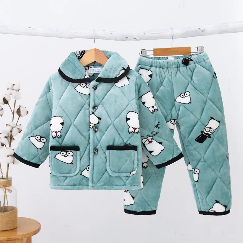 Winter Kids boy girl Pajamas sets Children thickening Velvet flannel home clothing nightwear winter clothes teenager pajamas set