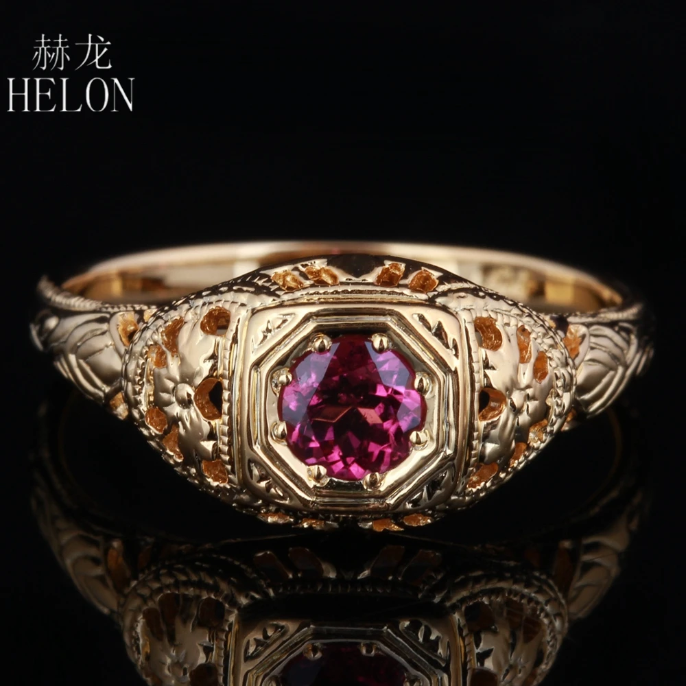 

HELON Sterling Silver 925 Flawless Round Cut 4mm Genuine Tourmaline Engagement Ring For Women Vintage Fine Jewelry Gemstone Ring