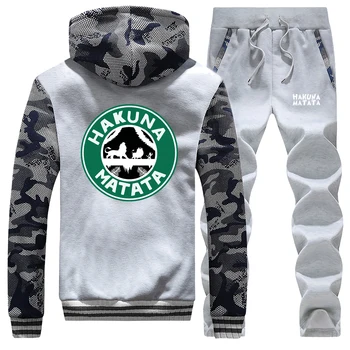 

Hakuna Matata Brand Man Tracksuit Lion King Thick Jacket 2019 Winter Warm Male Set Fleece Pants Sweatshirts Men's Cartoon Sets